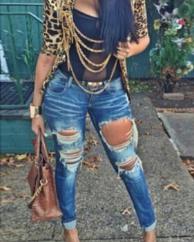 Stylish Half Sleeves Epaulet Stud Embellished Leopard Polyester Jacket