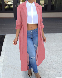 Stylish Half Sleeves See-Through Pink Chiffon Long Coat