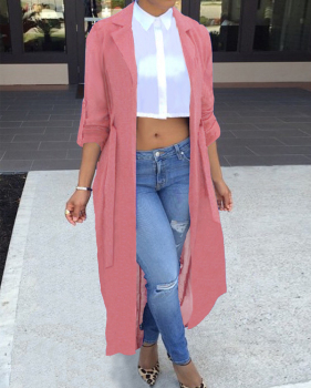 Stylish Half Sleeves See-Through Pink Chiffon Long Coat