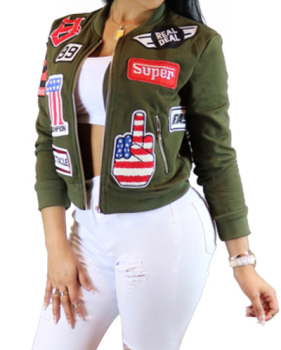 Stylish Mandarin Collar Long Sleeves Collage Design Green Cotton Coat