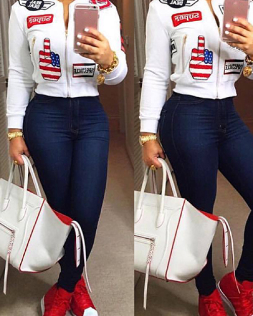 Stylish Mandarin Collar Long Sleeves Collage Design White Cotton Coat Stylish Mandarin Collar Long Sleeves Collage Design White Cotton Coat