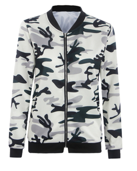 Stylish Round Neck Long Sleeves Camouflage Printed Polyester Coat
