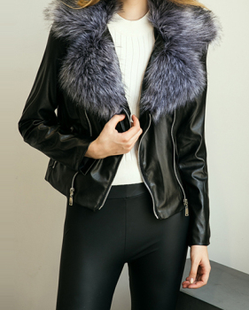 Trendy Turndown Collar Long Sleeves Fur Decorative Purple Faux Fur Jacket