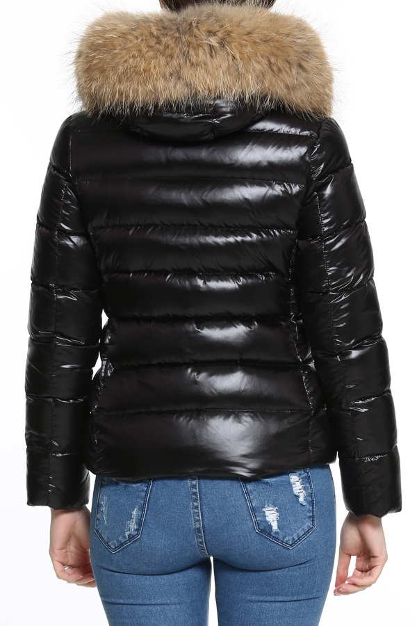  Stylish Hooded Collar Fur Design Black Cotton Parkas