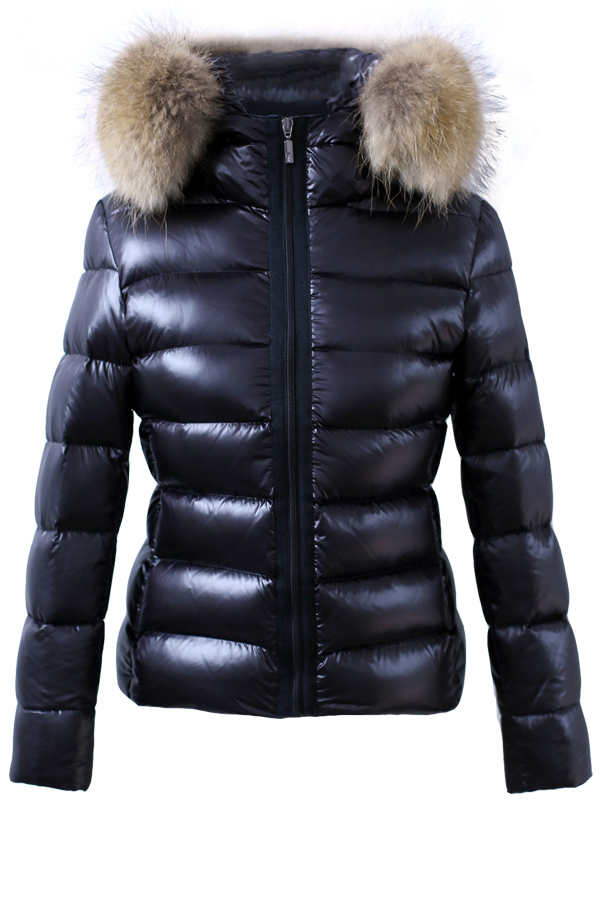  Stylish Hooded Collar Fur Design Black Cotton Parkas