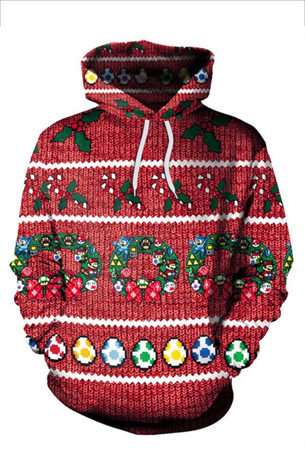  Euramerican Hooded Collar Christmas Printed Polyester Hoodies