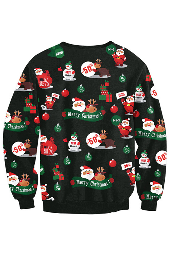  Euramerican Round Neck Christmas Printed Black Polyester Hoodies(Non Positioning Printing)
