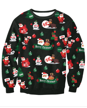  Euramerican Round Neck Christmas Printed Black Polyester Hoodies(Non Positioning Printing)