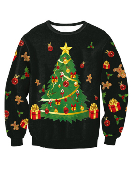  Euramerican Round Neck Christmas Printed Polyester Hoodies(Non Positioning Printing)