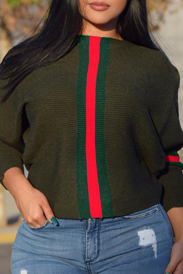  Euramerican Round Neck Striped Patchwork Green Polyester Hoodies
