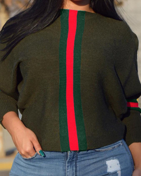  Euramerican Round Neck Striped Patchwork Green Polyester Hoodies