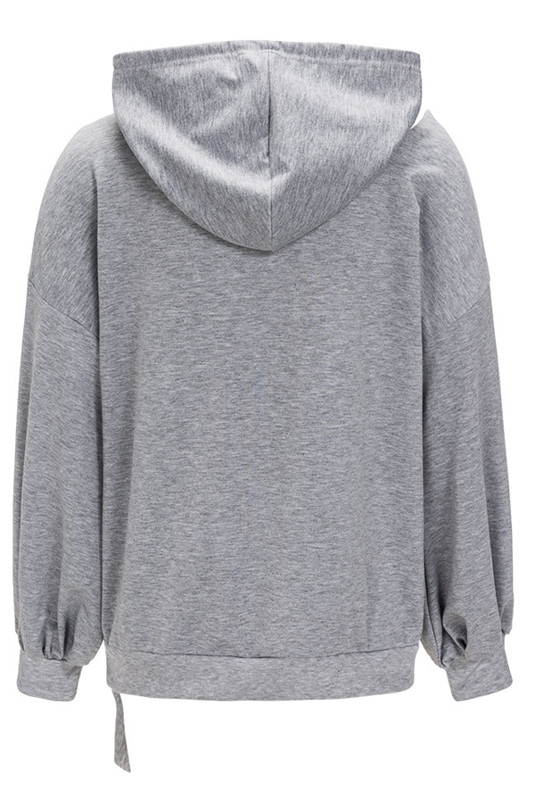 Fashionable Hooded Collar Hollow-out Grey Cotton Hoodies