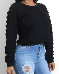  Fashionable Round Neck Hollow-out Black Spandex Hoodies