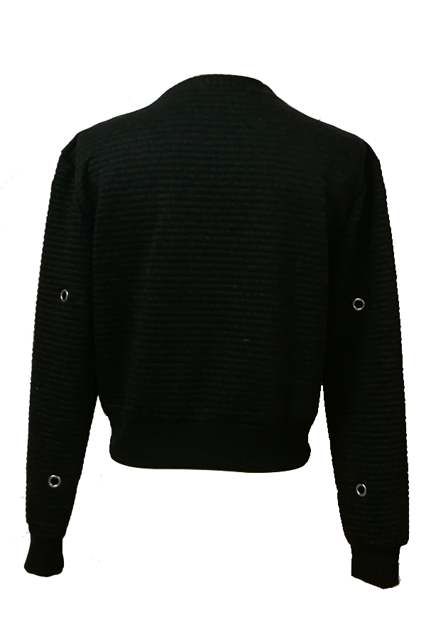  Fashionable V Neck Lace-up Hollow-out Black Polyester Hoodies