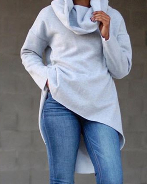 Leisure High collar Long Sleeves Grey Long Hoodies Leisure High collar Long Sleeves Grey Long Hoodies