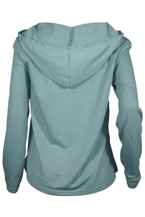  Leisure Long Sleeves Lace-up Green Polyester Hoodies