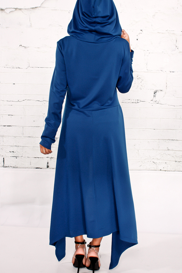  Leisure Round Neck Long Sleeves Blue Cotton Blends Pullovers