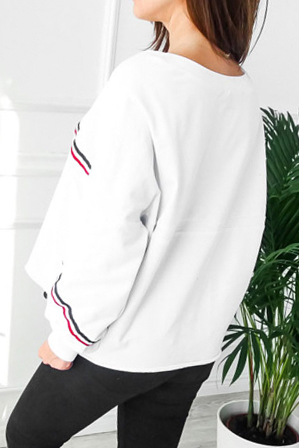  Leisure Round Neck Patchwork White Polyester Pullovers