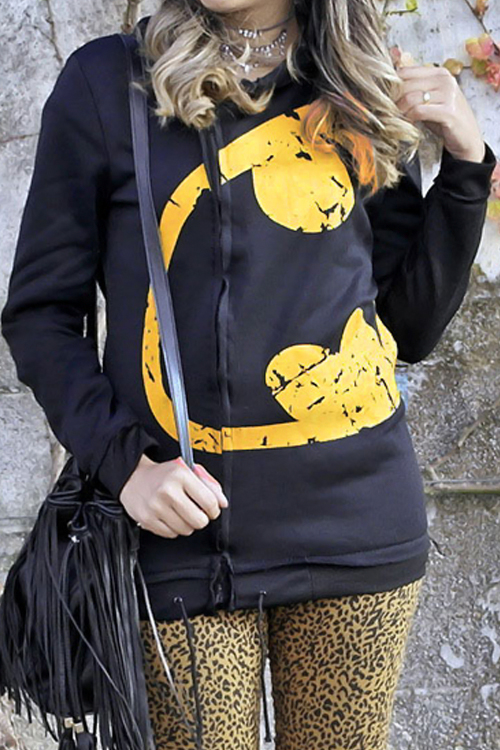  Print Vibe Zipper Design Black Hoodie