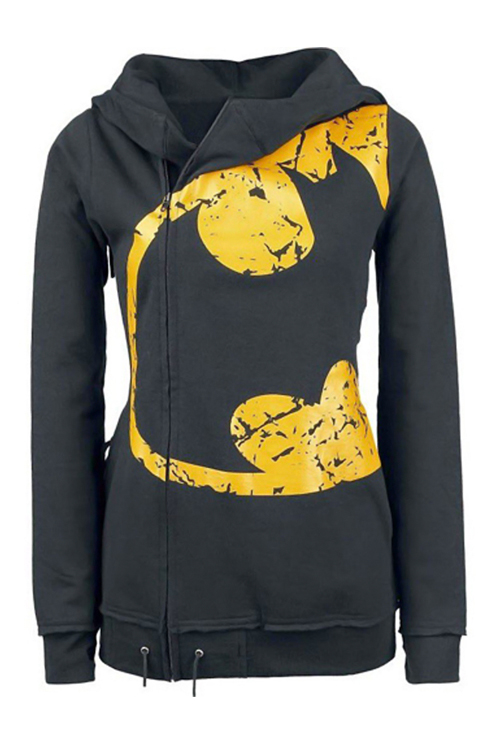  Print Vibe Zipper Design Black Hoodie