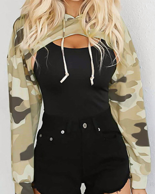 Sexy Camouflage Printed Apricot Cotton Hoodies Sexy Camouflage Printed Apricot Cotton Hoodies