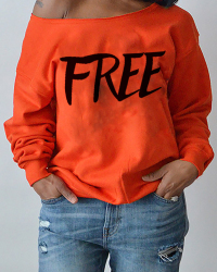  Sexy Dew Shoulder Letters Printing Orange Polyester Hoodies