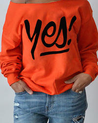  Sexy Dew Shoulder Letters Printing Purplish Orange Polyester Hoodies