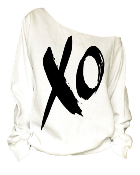  Sexy Dew Shoulder Printed White Polyester Hoodies