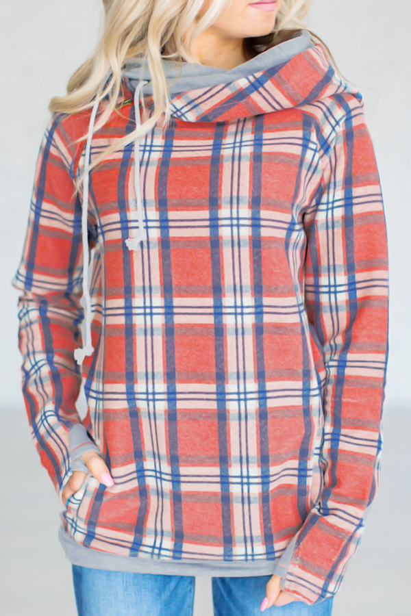  Stylish Printed Grid Cotton Blends Hoodies