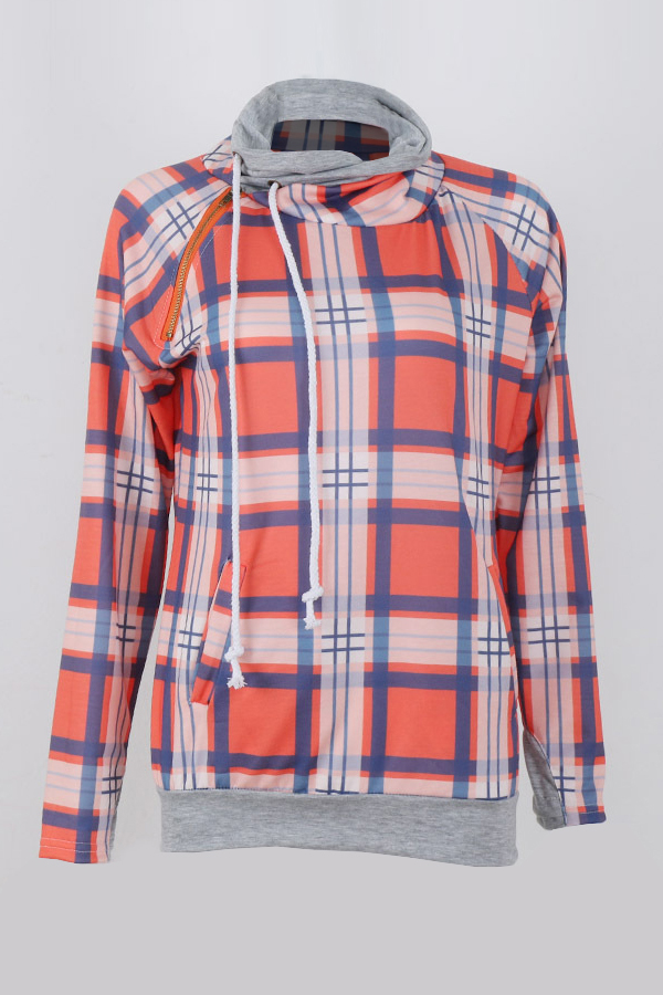  Stylish Printed Grid Cotton Blends Hoodies