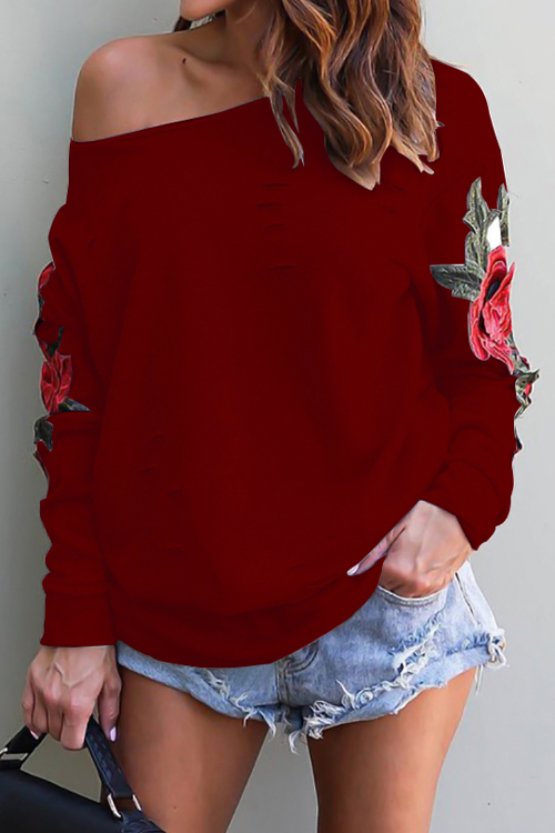  Watching Me Fall One Shoulder Roses Hoodie