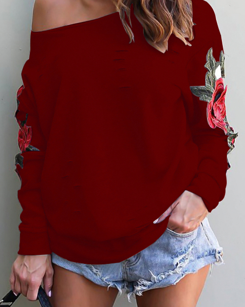 Watching Me Fall One Shoulder Roses Hoodie Watching Me Fall One Shoulder Roses Hoodie