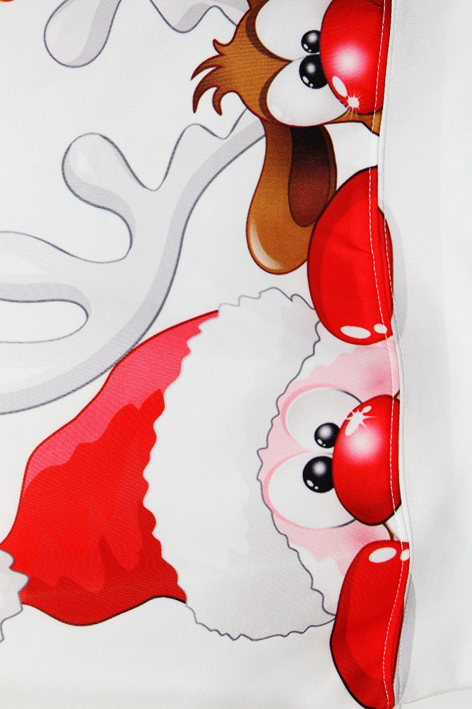 Cheap Casual Long Sleeves Print White Cotton Blend Regular Christmas Pullover Sweat