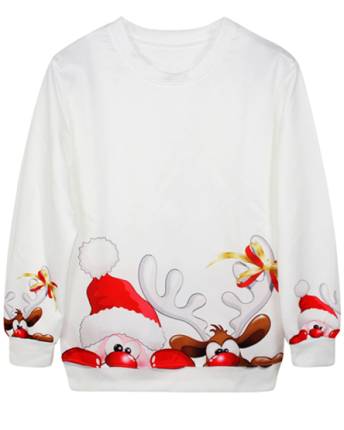Cheap Casual Long Sleeves Print White Cotton Blend Regular Christmas Pullover Sweat Cheap Casual Long Sleeves Print White Cotton Blend Regular Christmas Pullover Sweat
