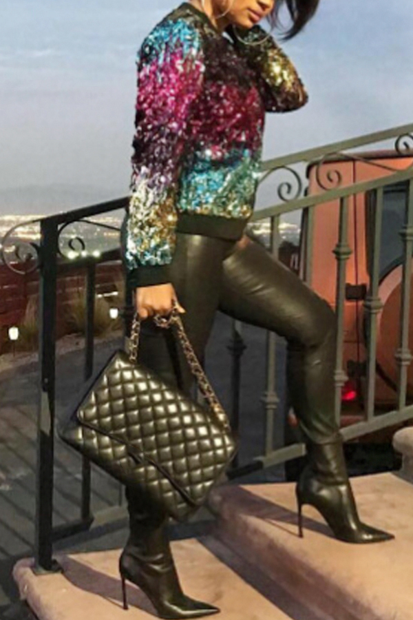 Euramerican Round Neck Sequined Decorative Polyester Hoodies