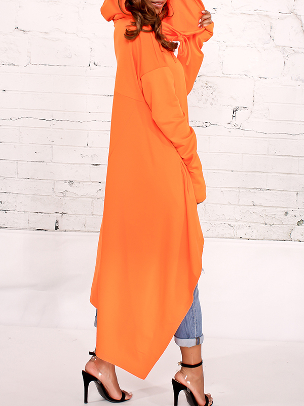 Leisure Heaps Collar Asymmetrical Orange Cotton Blends Pullovers