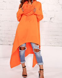 Leisure Heaps Collar Asymmetrical Orange Cotton Blends Pullovers