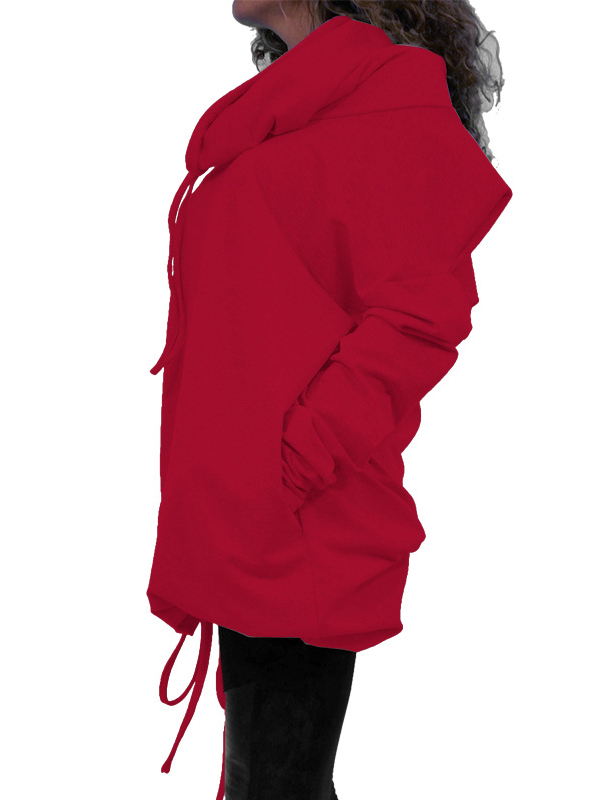 Leisure Hooded Collar Long Sleeves Red Cotton Hoodies