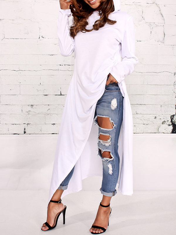 Leisure Round Neck Long Sleeves White Cotton Blends Pullovers 