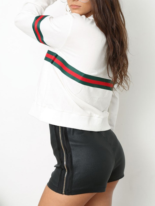 Leisure Round Neck Patchwork White Polyester Pullovers