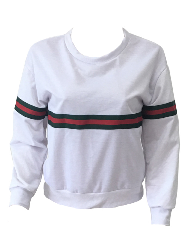 Leisure Round Neck Patchwork White Polyester Pullovers