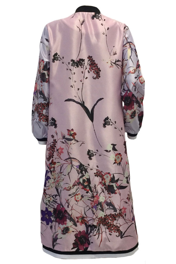 Euramerican Round Neck Printed Pink Polyester Trench Coats