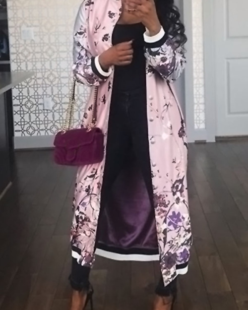 Euramerican Round Neck Printed Pink Polyester Trench Coats Euramerican Round Neck Printed Pink Polyester Trench Coats