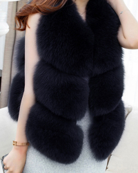  Euramerican V Neck Fur Design Black Waistcoats