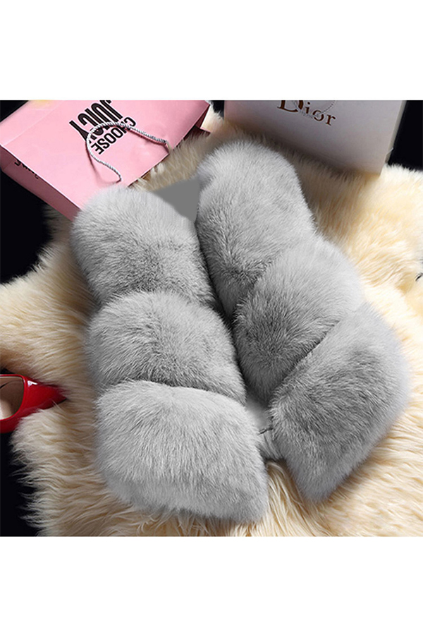  Euramerican V Neck Fur Design Grey Waistcoats