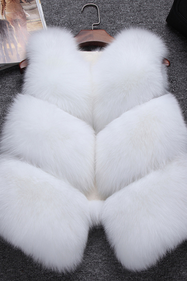  Euramerican V Neck Fur Design White Waistcoats