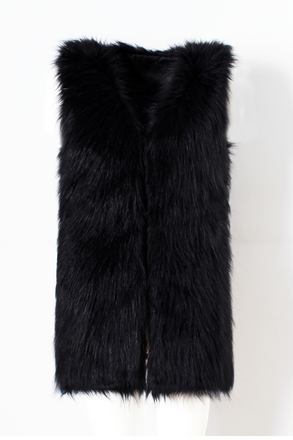  Faux Fur V Neck single breasted Regular Vests&Waistcoats