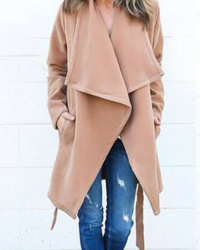 Trendy Turndown Collar Lace-up Light Tan Wool Coat Trendy Turndown Collar Lace-up Light Tan Wool Coat