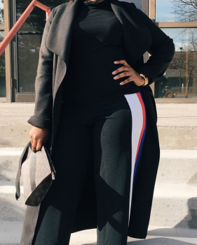 Trendy Turndown Collar Long Sleeves Black Cotton Long Wool Coat Trendy Turndown Collar Long Sleeves Black Cotton Long Wool Coat