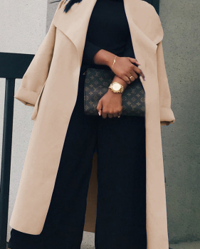 Trendy Turndown Collar Long Sleeves Light Tan Cotton Long Wool Coat Trendy Turndown Collar Long Sleeves Light Tan Cotton Long Wool Coat